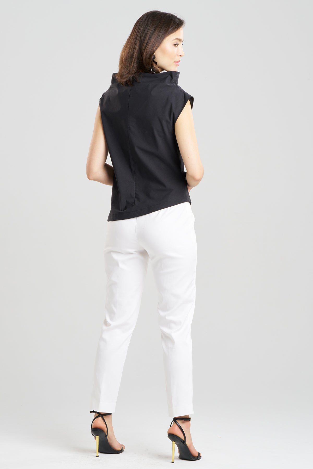 Tech Cotton Taffeta Asymmetric Funnel Neck Top