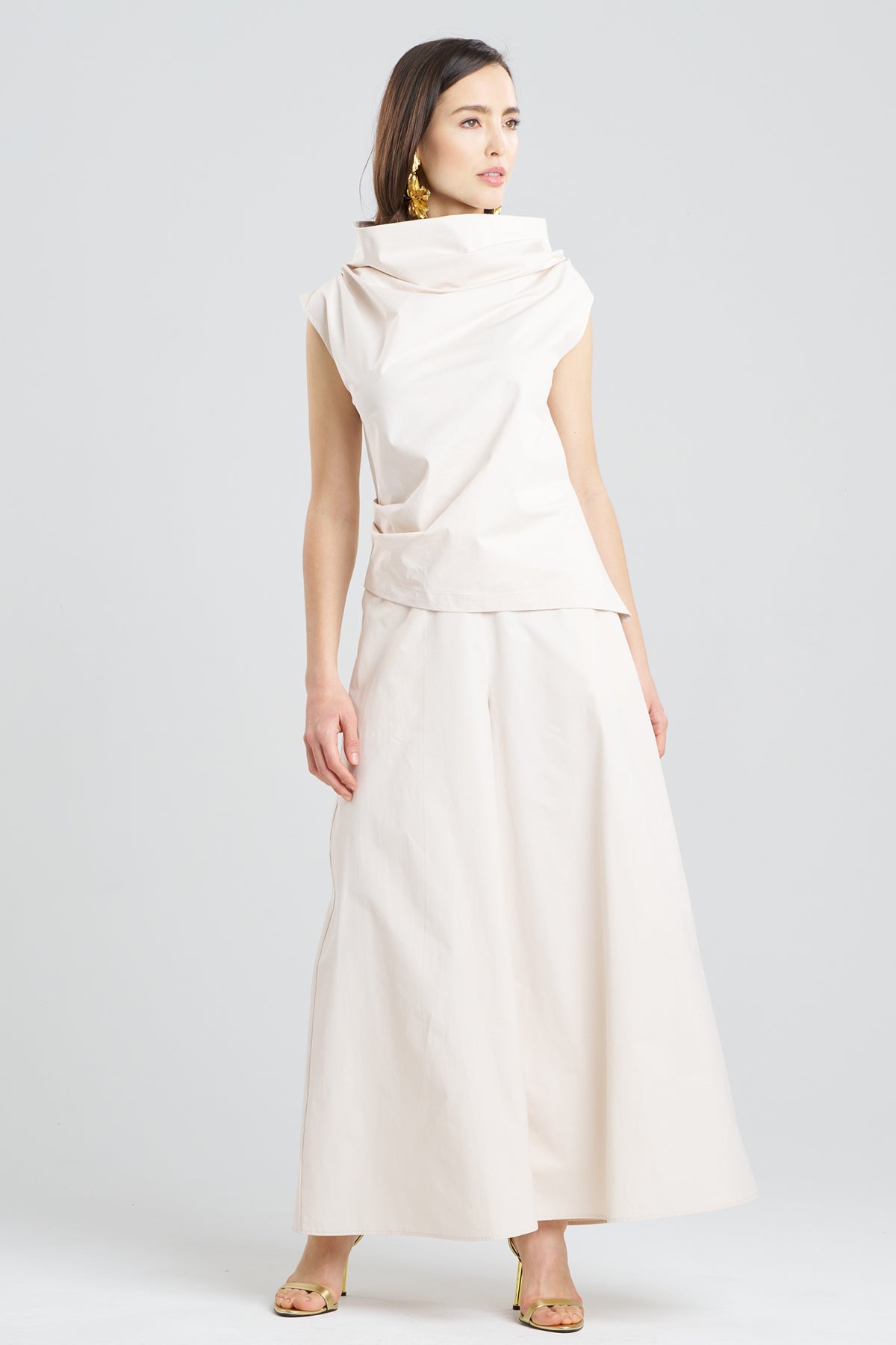 Tech Cotton Taffeta Asymmetric Funnel Neck Top