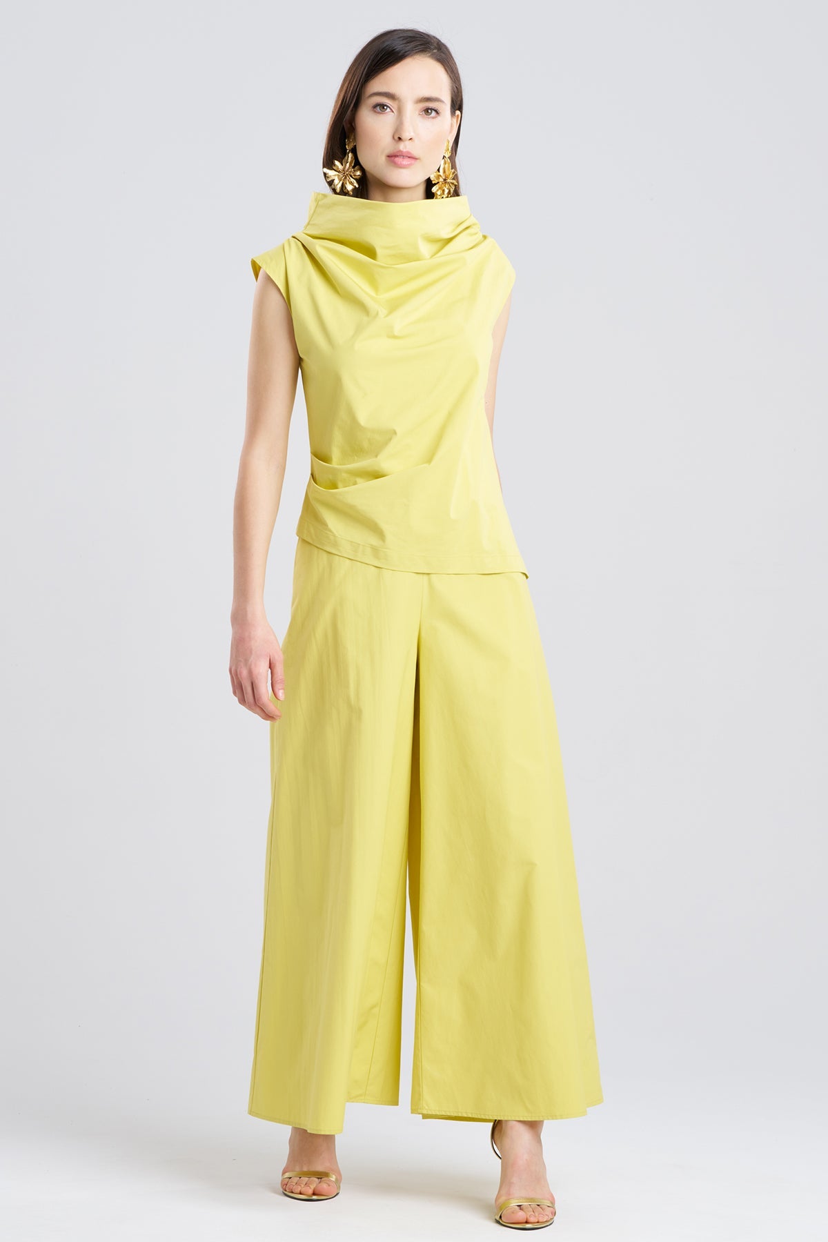 Tech Cotton Taffeta Asymmetric Funnel Neck Top