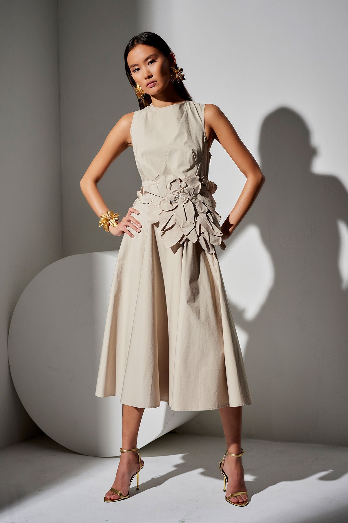 Tech Cotton Taffeta Asymmetrical Seam Dress