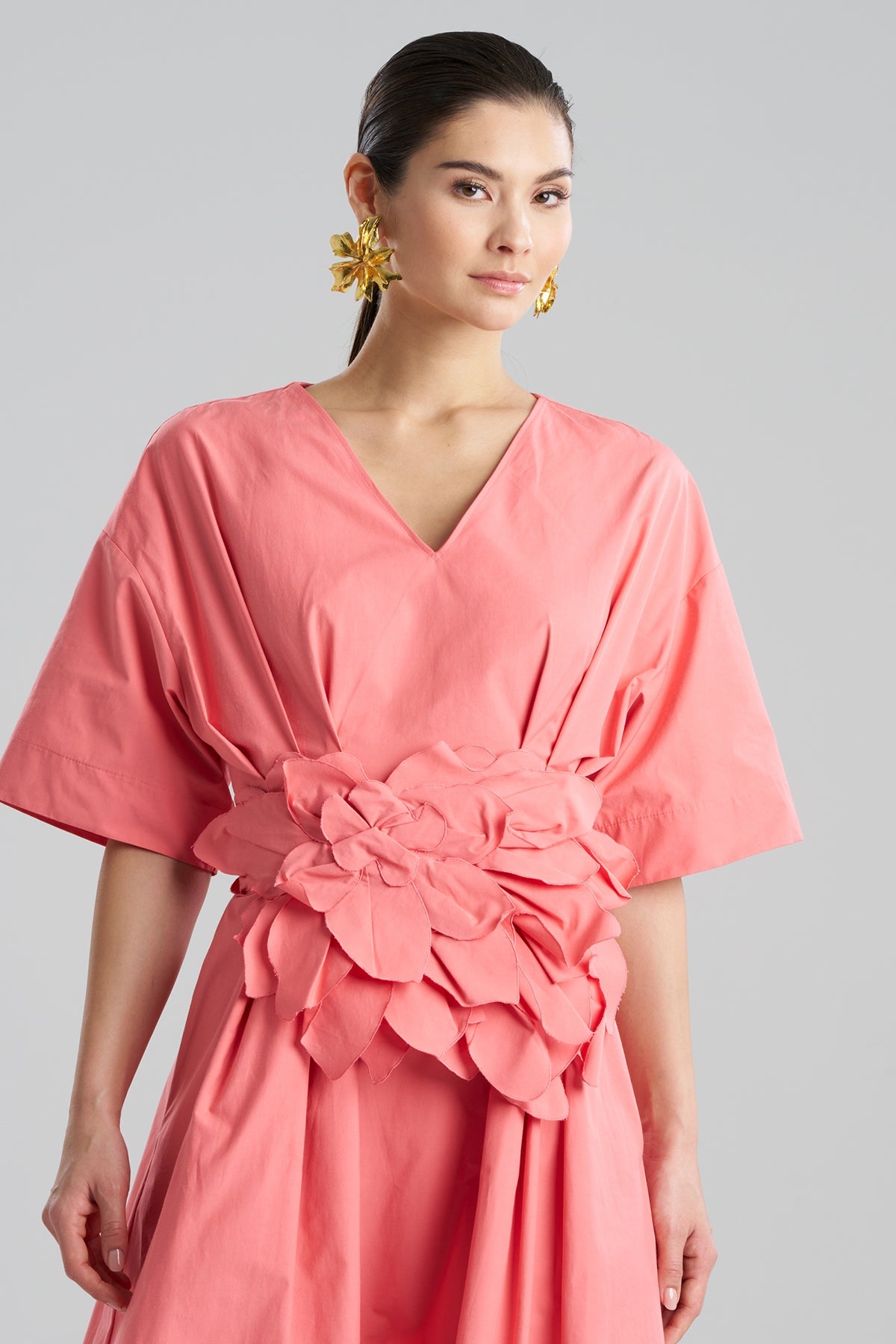 Tech Cotton Taffeta Embroidered Floral Obi Belt