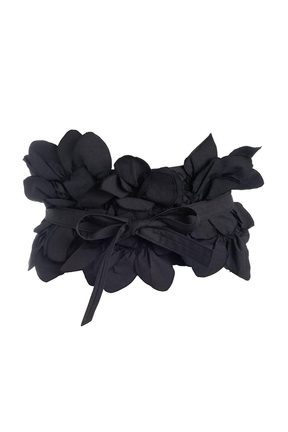 Tech Cotton Taffeta Embroidered Obi Belt - Black