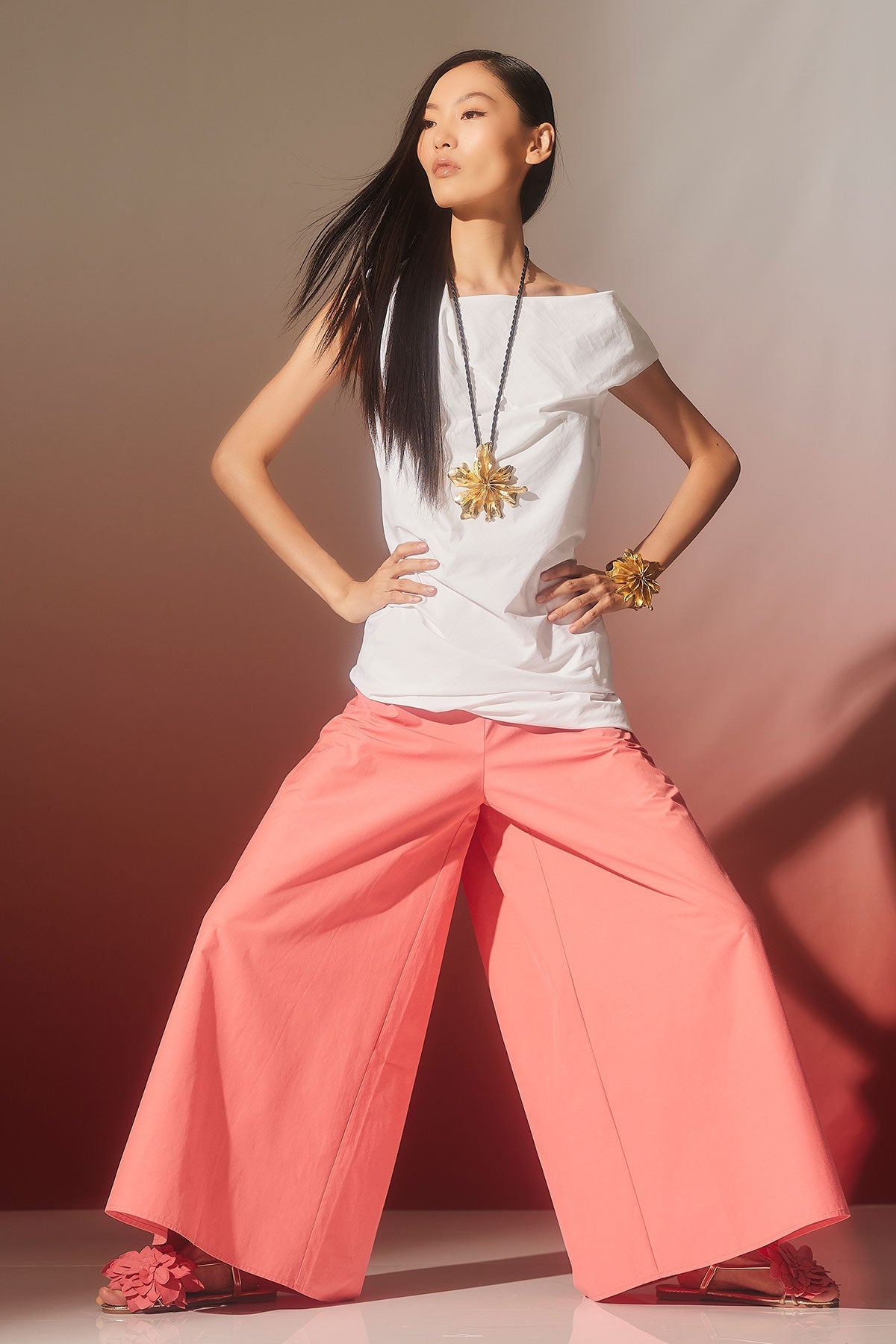 Tech Cotton Taffeta Palazzo Pants