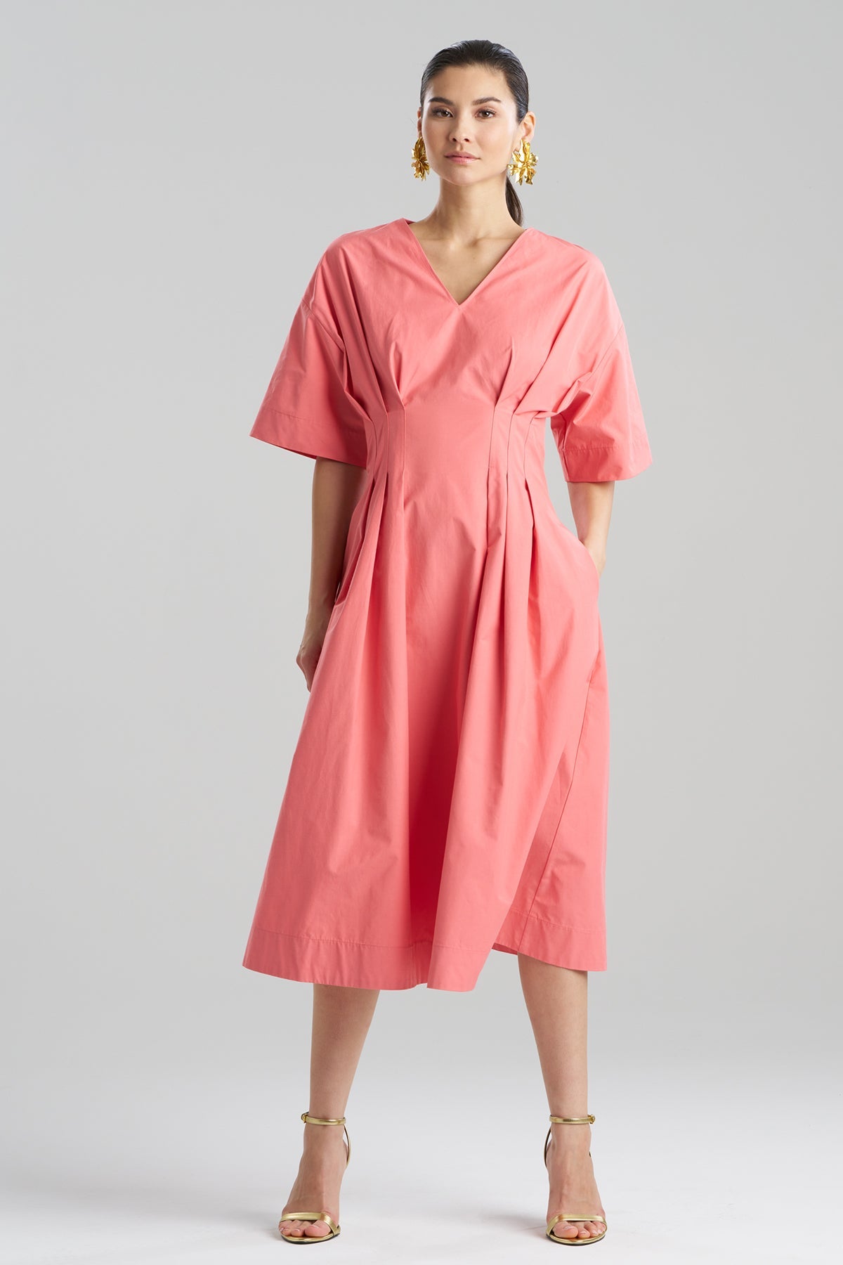 Tech Cotton Taffeta V-Neck Dress