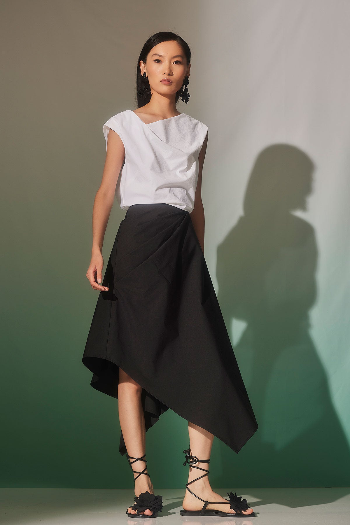 Tech Cotton Taffeta Origami Asymmetrical Skirt