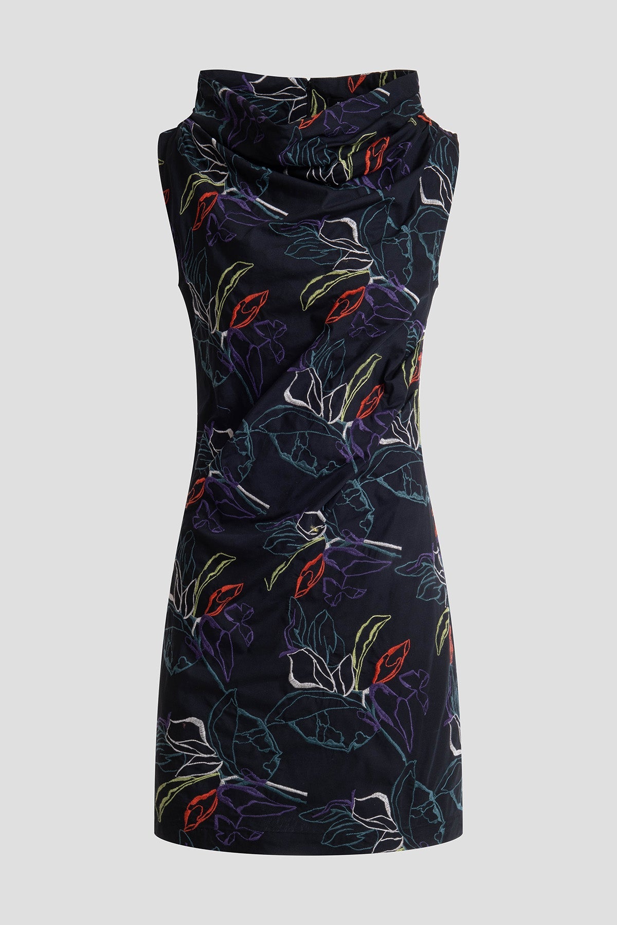 Yoru Embroidered Cotton Poplin Asymmetric Funnel Neck Dress