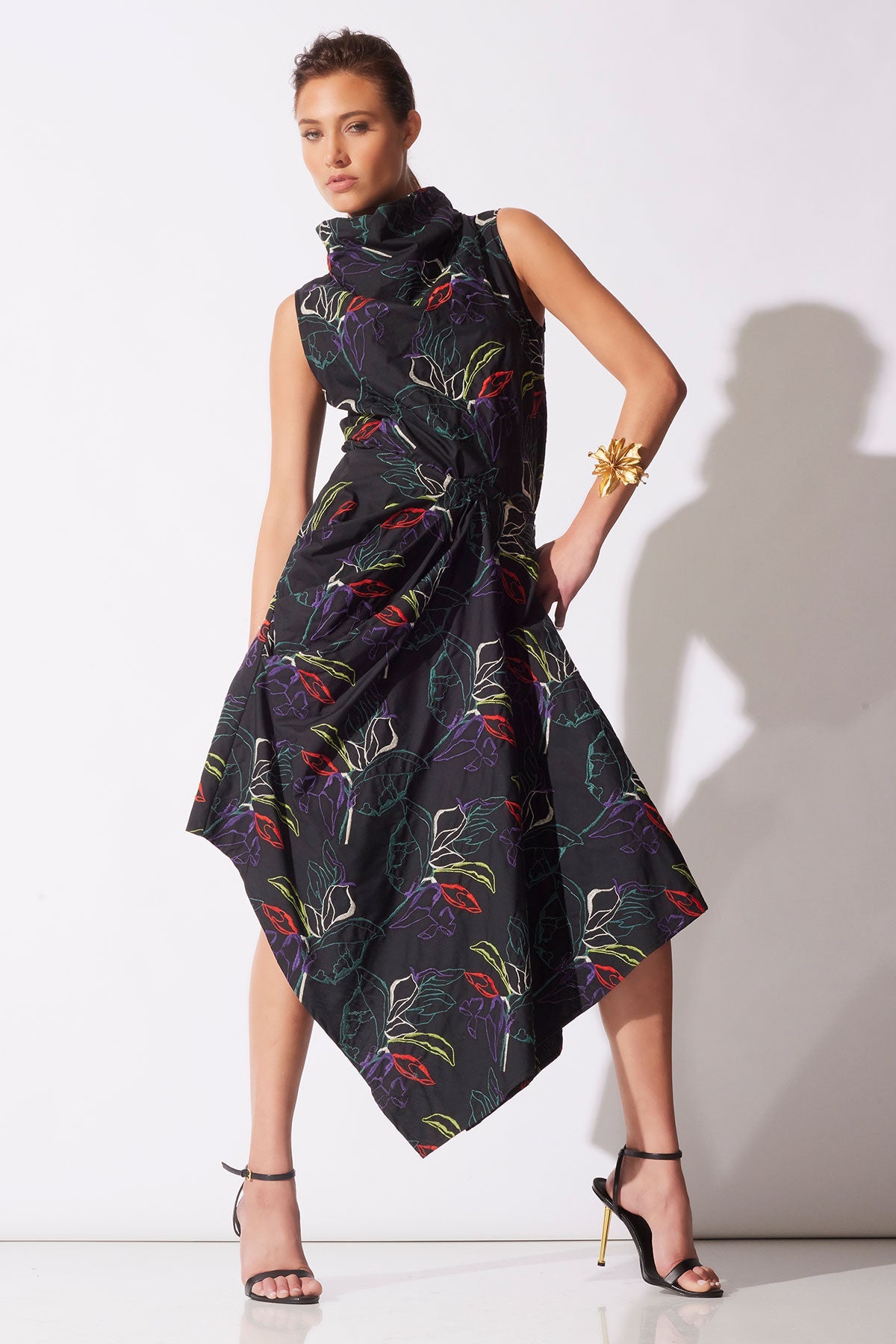 Yoru Embroidered Cotton Poplin Origami Asymmetric Skirt