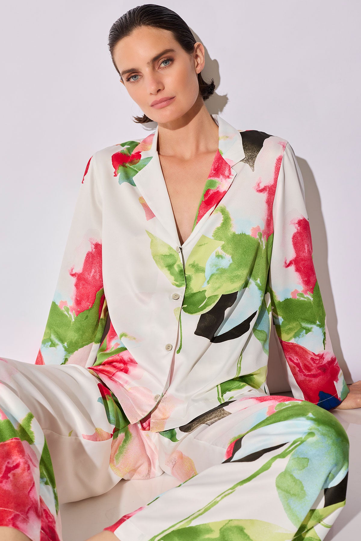 Calypso Printed Charmeuse Notch PJ