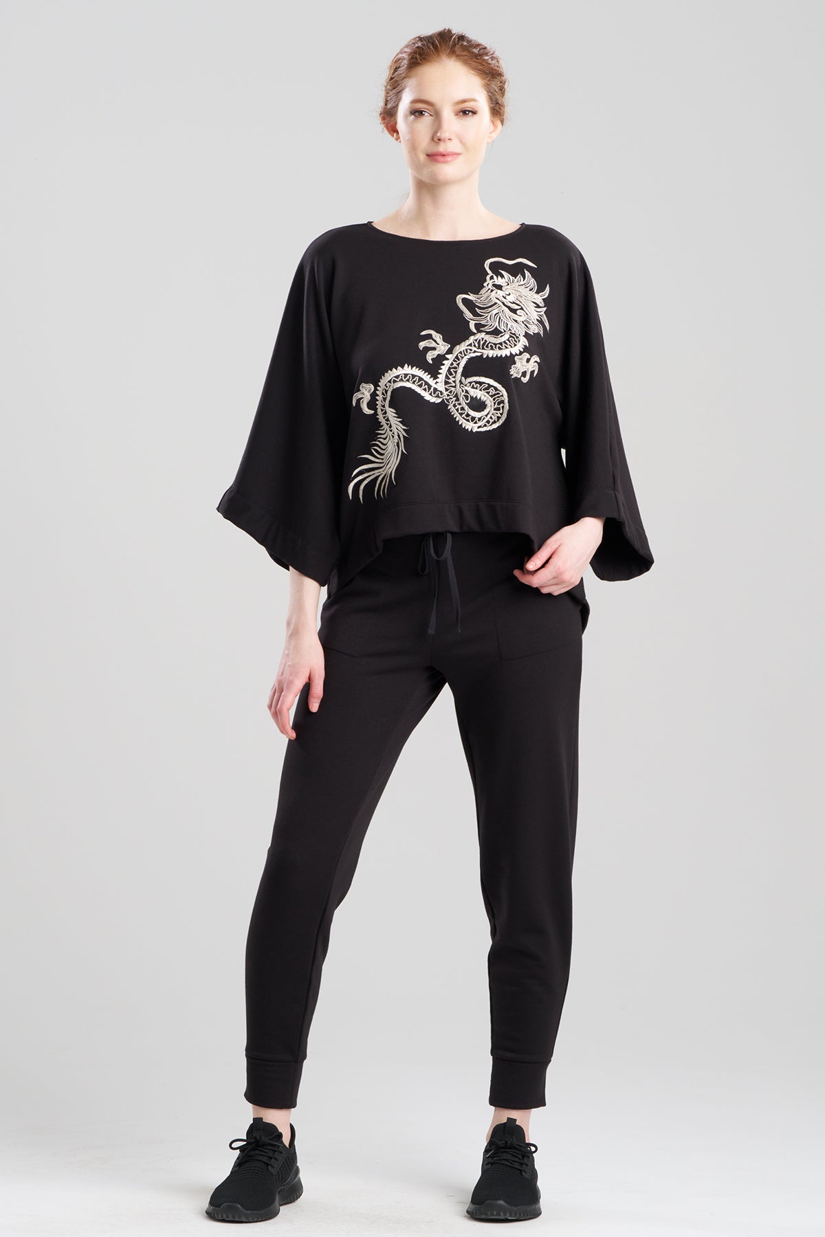 Cocoon Brushed French Terry Dragon Embroidered Kimono Top