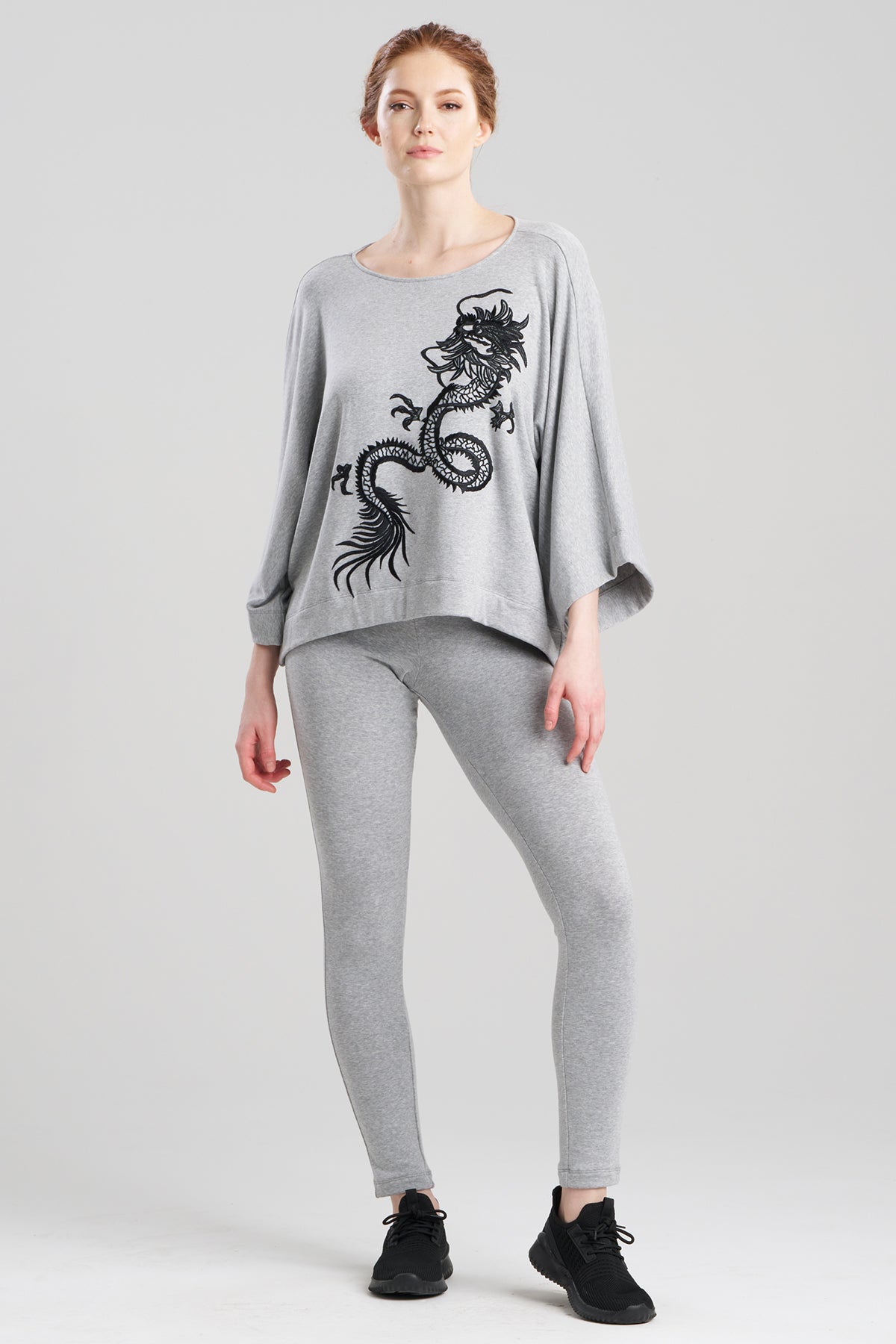 Cocoon Brushed French Terry Dragon Embroidered Kimono Top