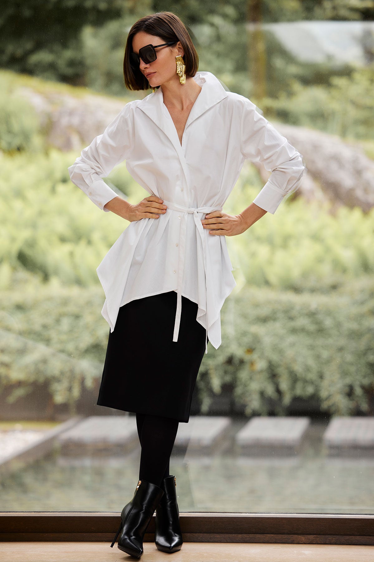 Cotton Poplin Handkerchief Hem Shirt