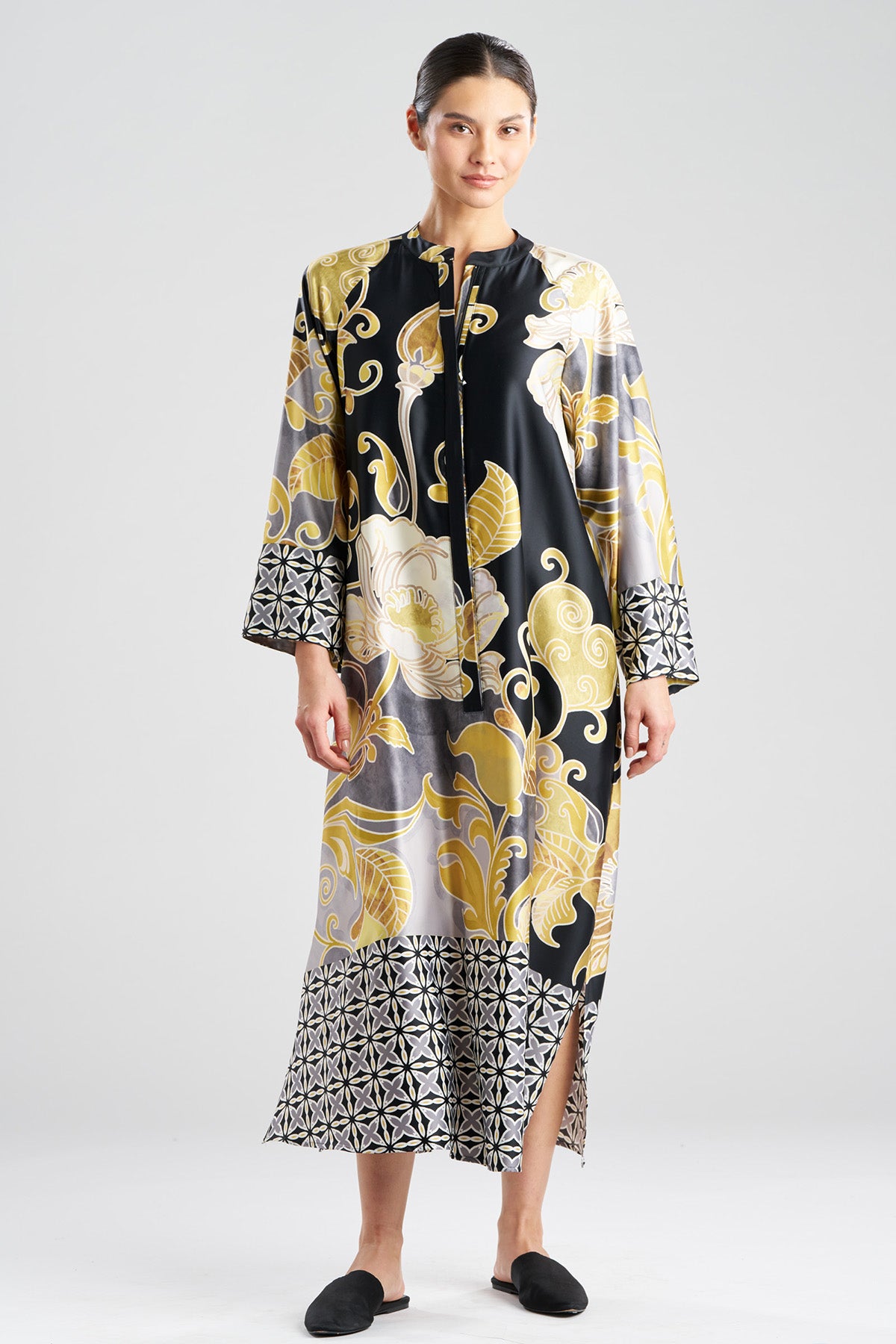 Deco Printed Charmeuse Zip Caftan