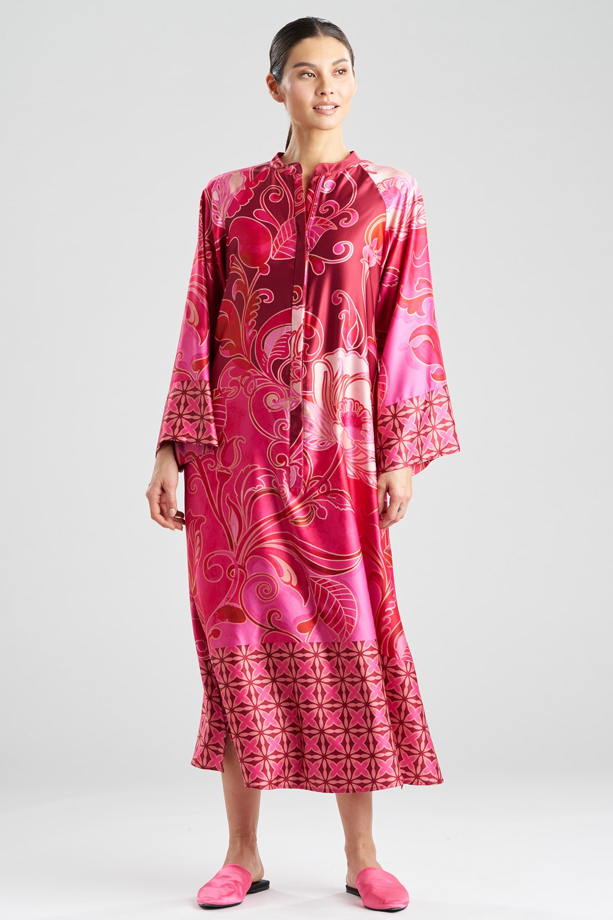 Deco Printed Charmeuse Zip Caftan