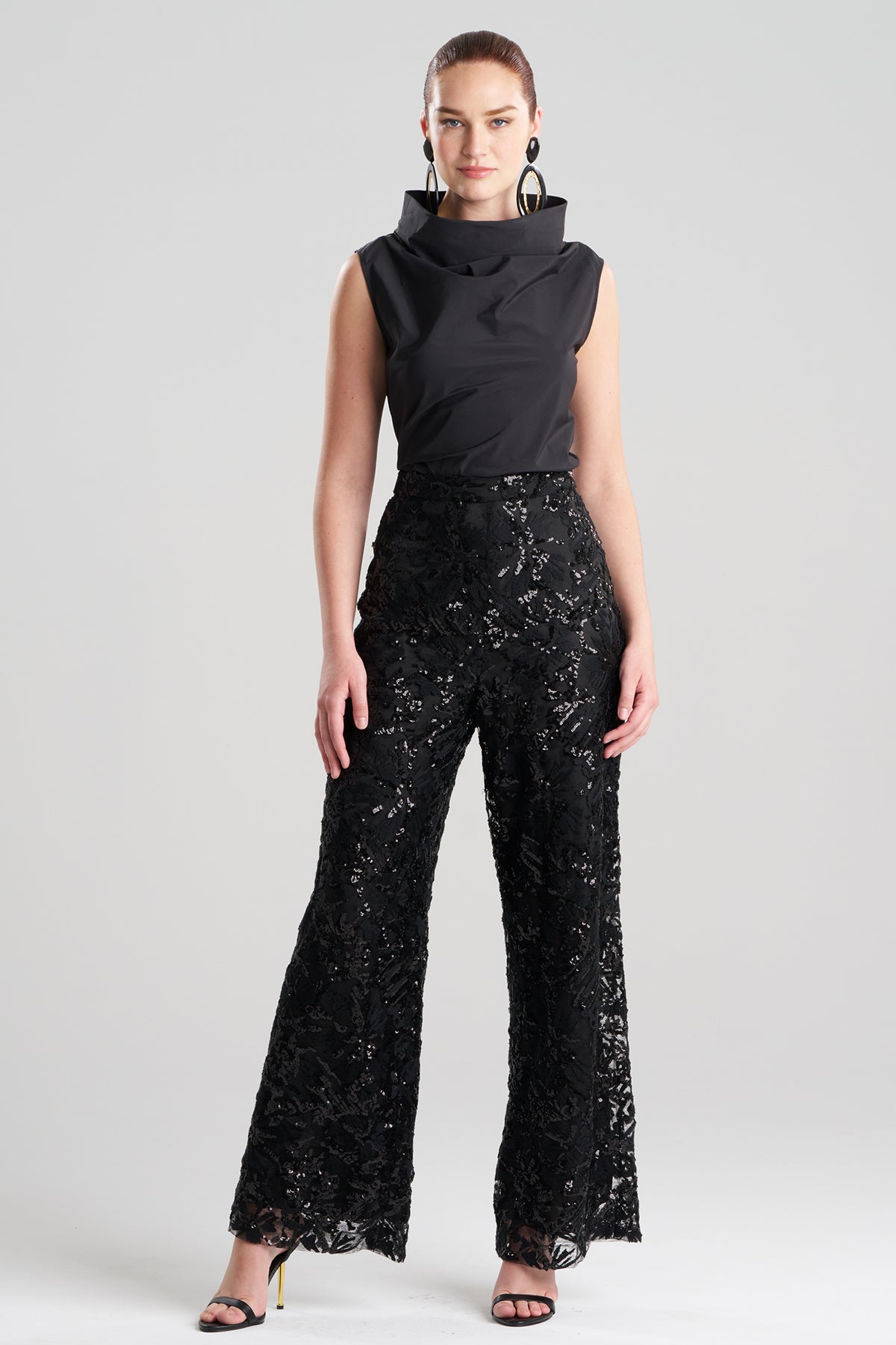 Floral Sequin Lace Side Zip Straight Leg Pants