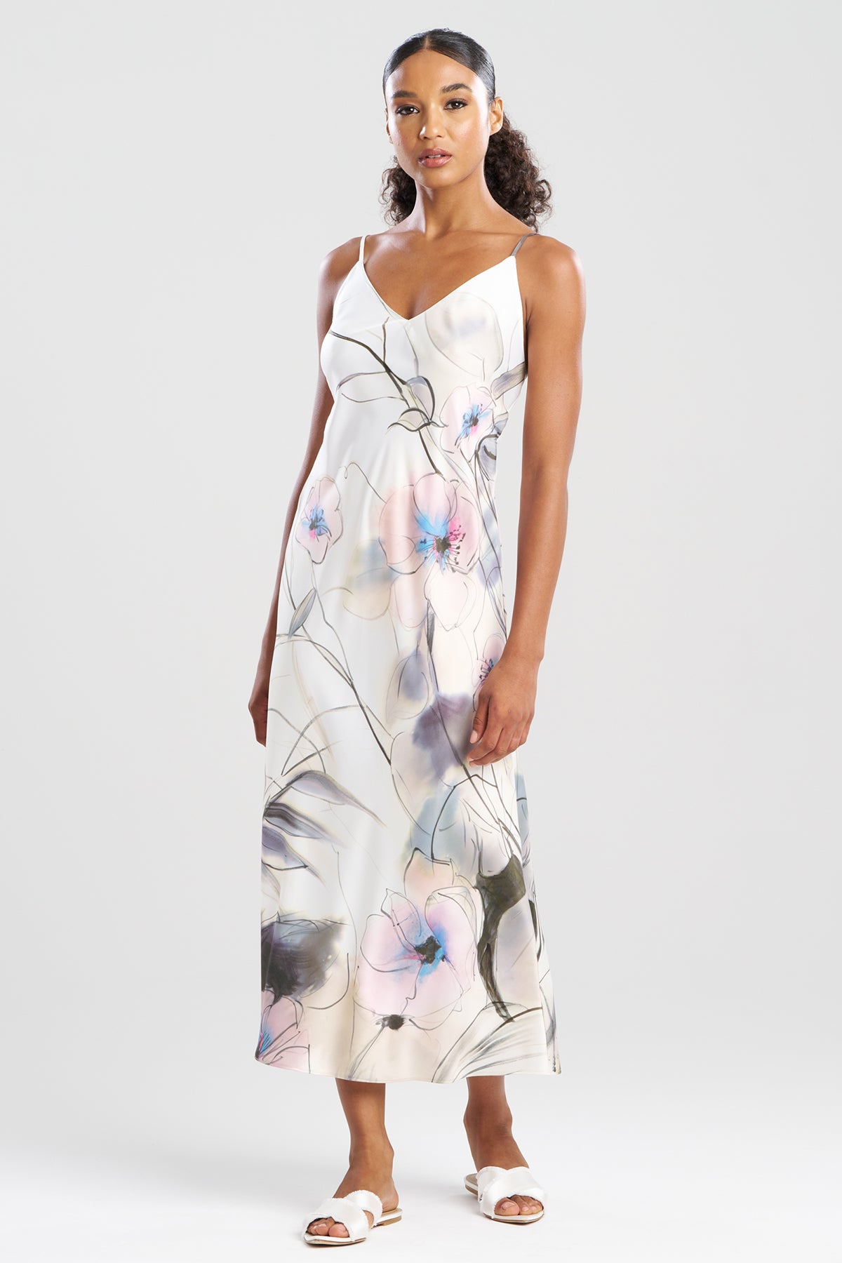 Hiyaku Printed Charmeuse Slip Dress
