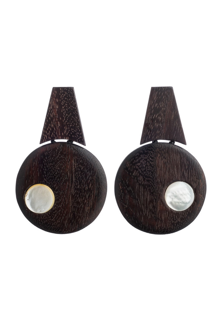 Acacia Wood With Mother of Pearl Clip Earrings - wood