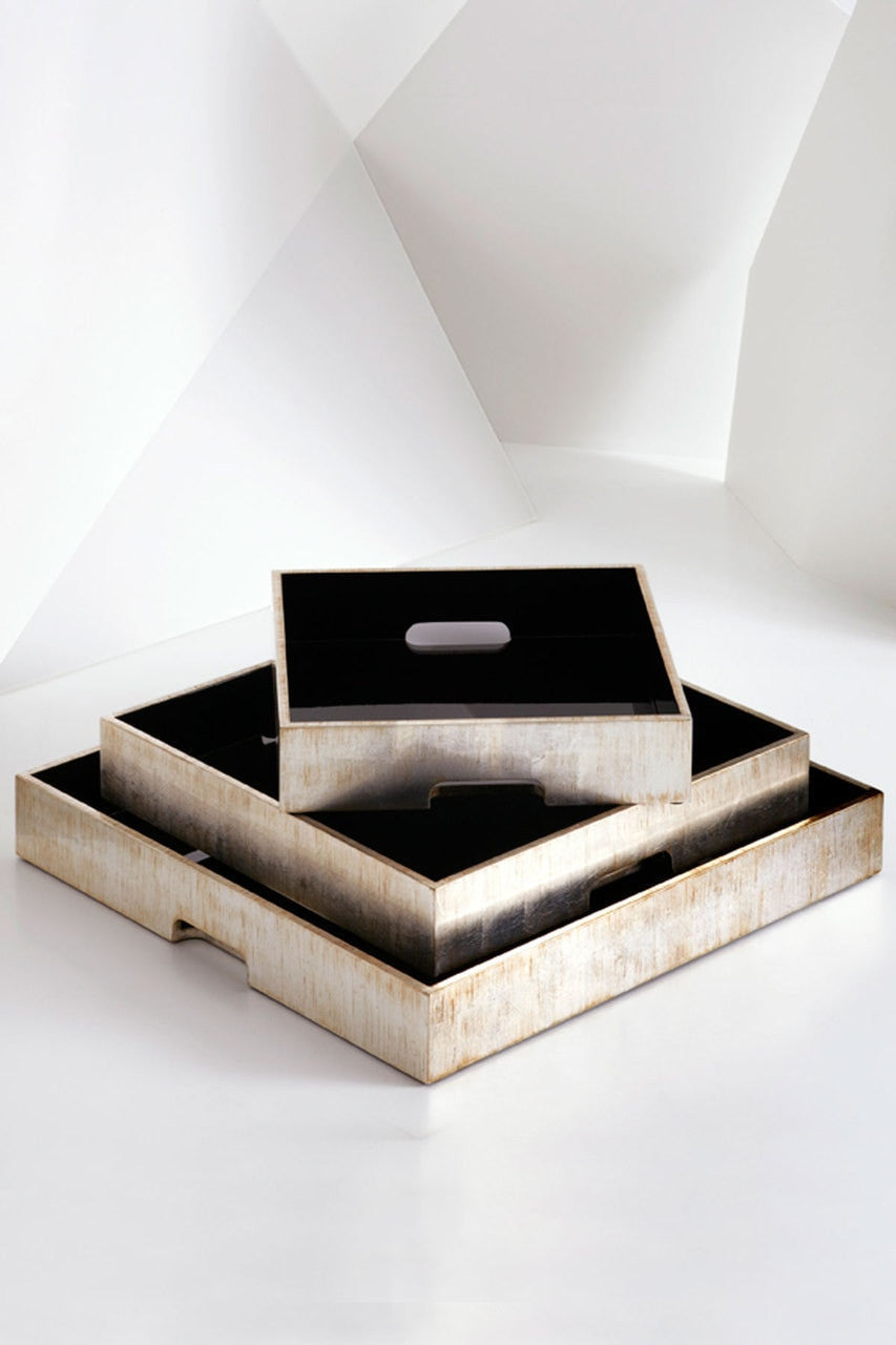 Lacquer Square Tray - foil antique silver