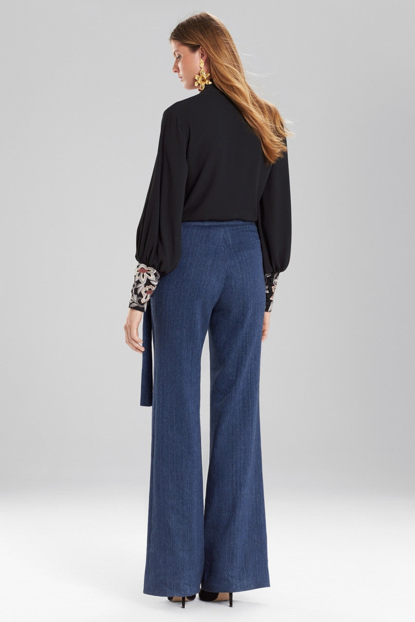 Solid Silky Soft Tie Neck Blouse With Embroidery