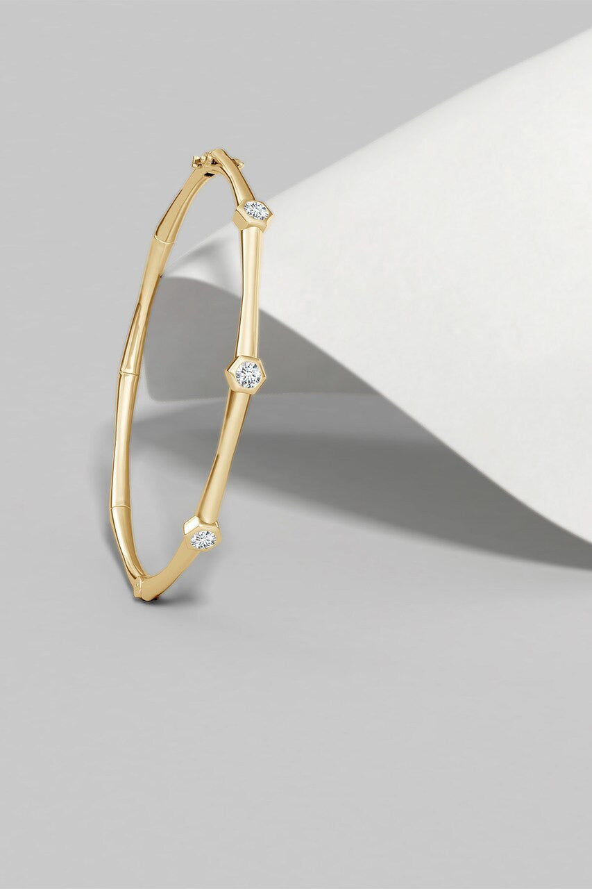 Indochine 14k 3-Diamond Bamboo Hinged Bracelet