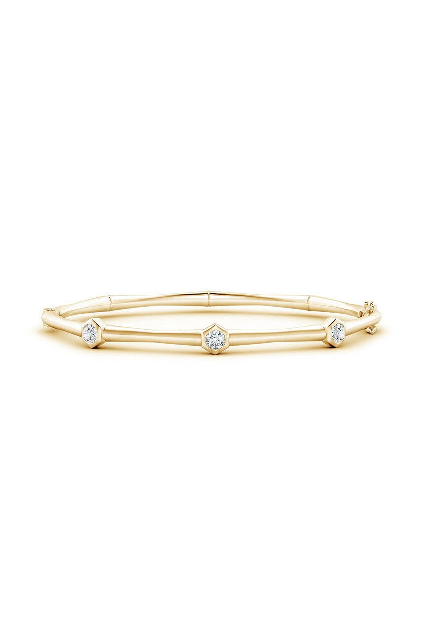 Indochine 14k 3-Diamond Bamboo Hinged Bracelet