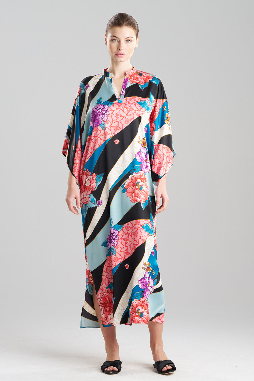 Floral Tapestry Satin Mandarin Caftan