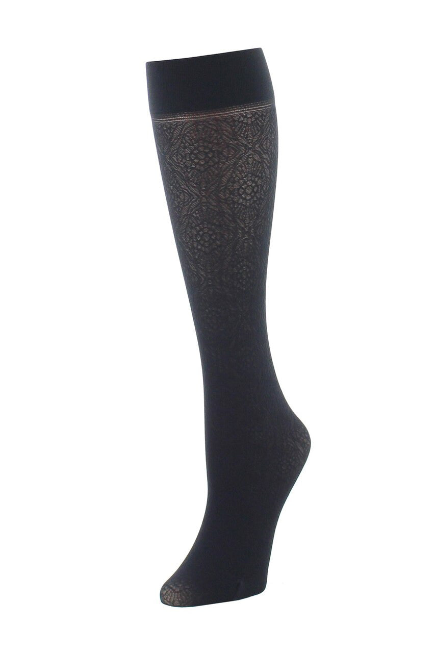 Floral Medallion/Solid 2 Pair Trouser Socks - Black