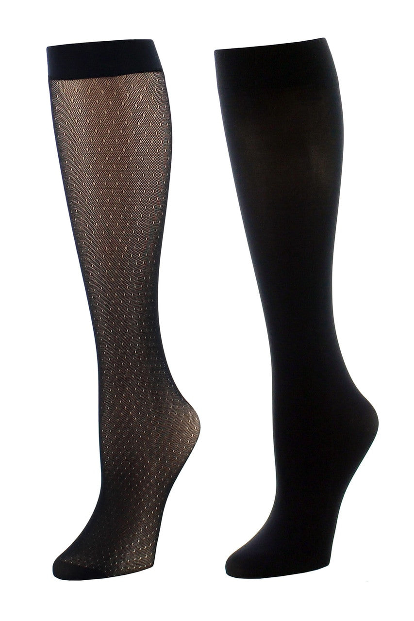 Dotted Net/Solid 2 Pair Trouser Socks - Black