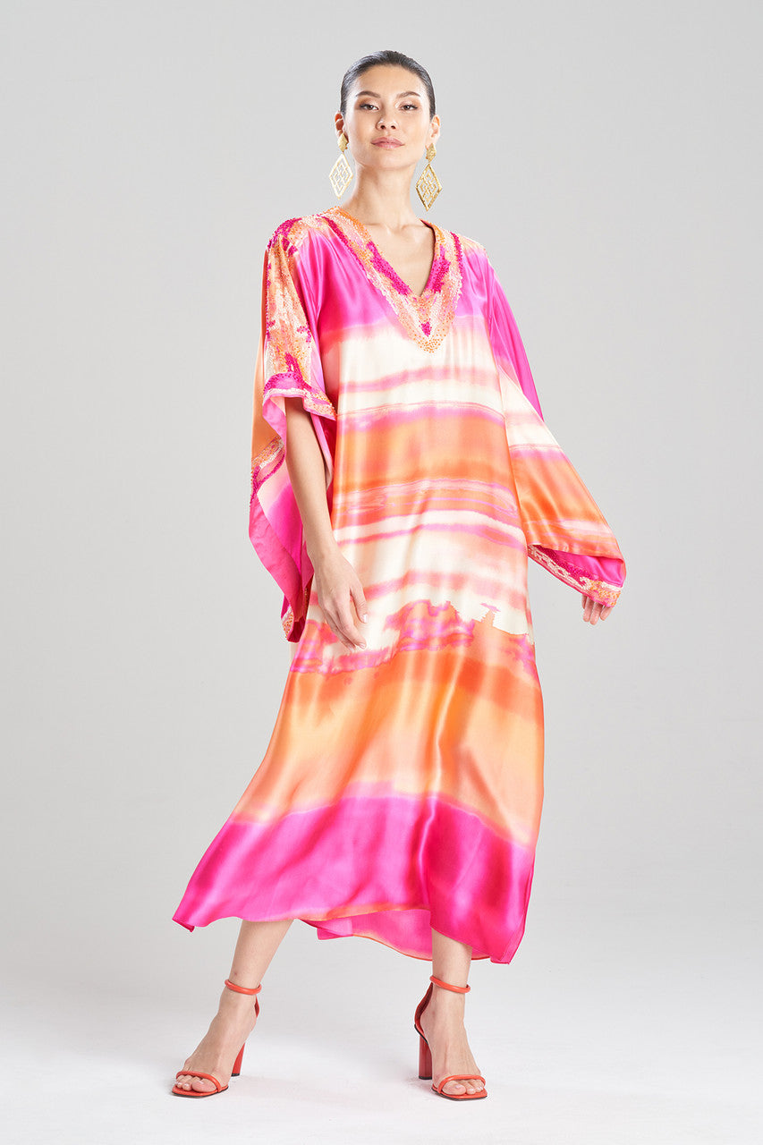 Couture Minako Embroidered  Drop Sleeve Silk Caftan