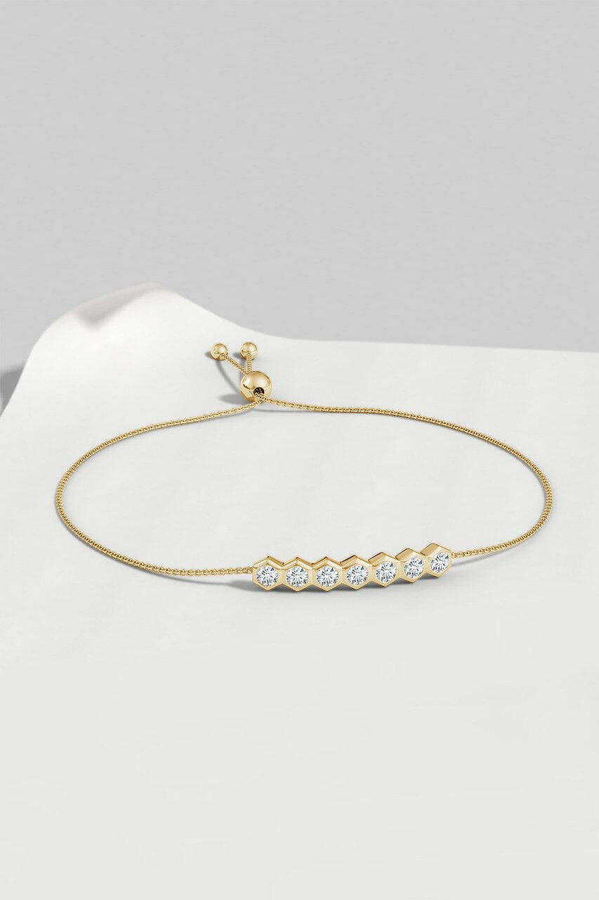 Indochine 14k 7-Hexagon Diamond Bar Bolo Bracelet