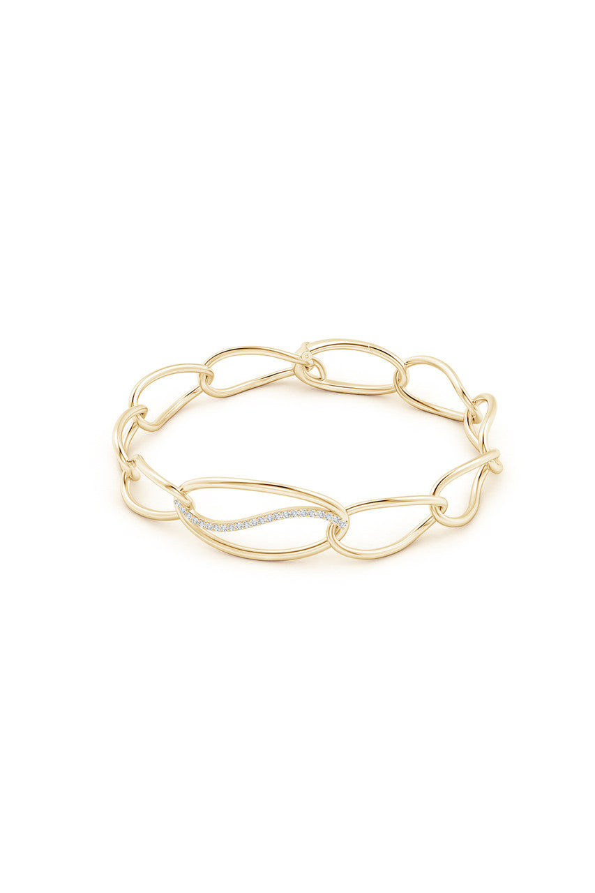 Shangri-La Elliptical Yin-Yang 14K Gold and Diamond Link Bracelet