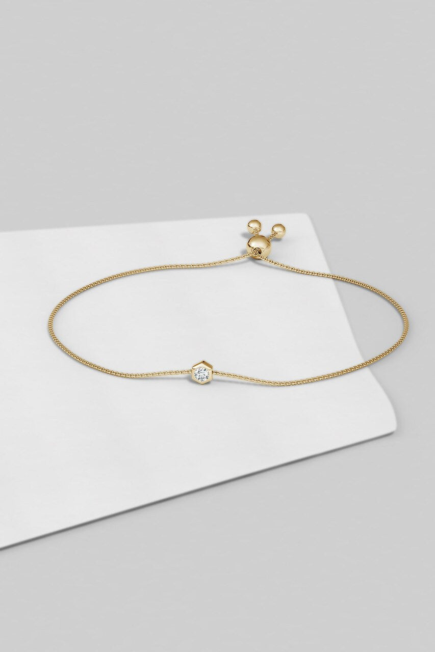 Indochine 14k Hexagon Frame Diamond Solitaire Bolo Bracelet
