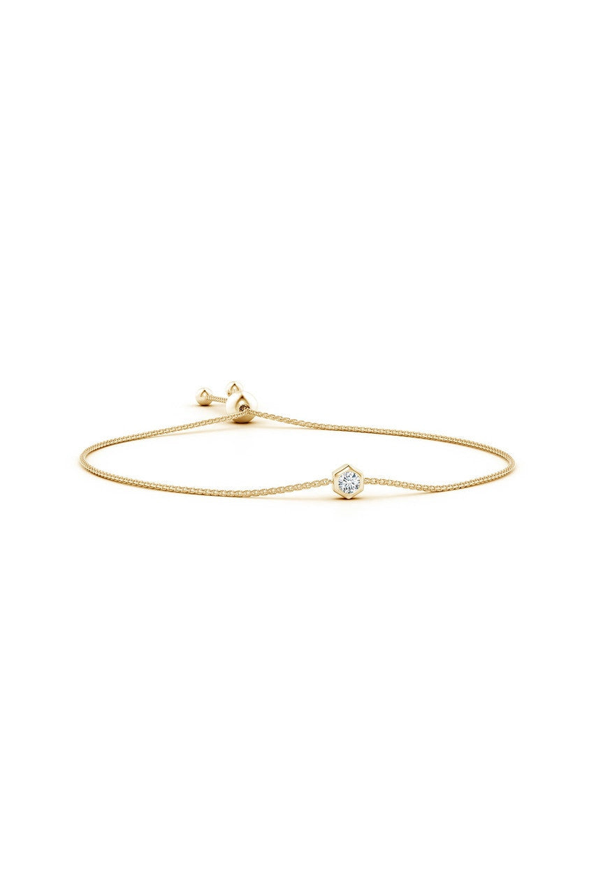 Indochine 14k Hexagon Frame Diamond Solitaire Bolo Bracelet