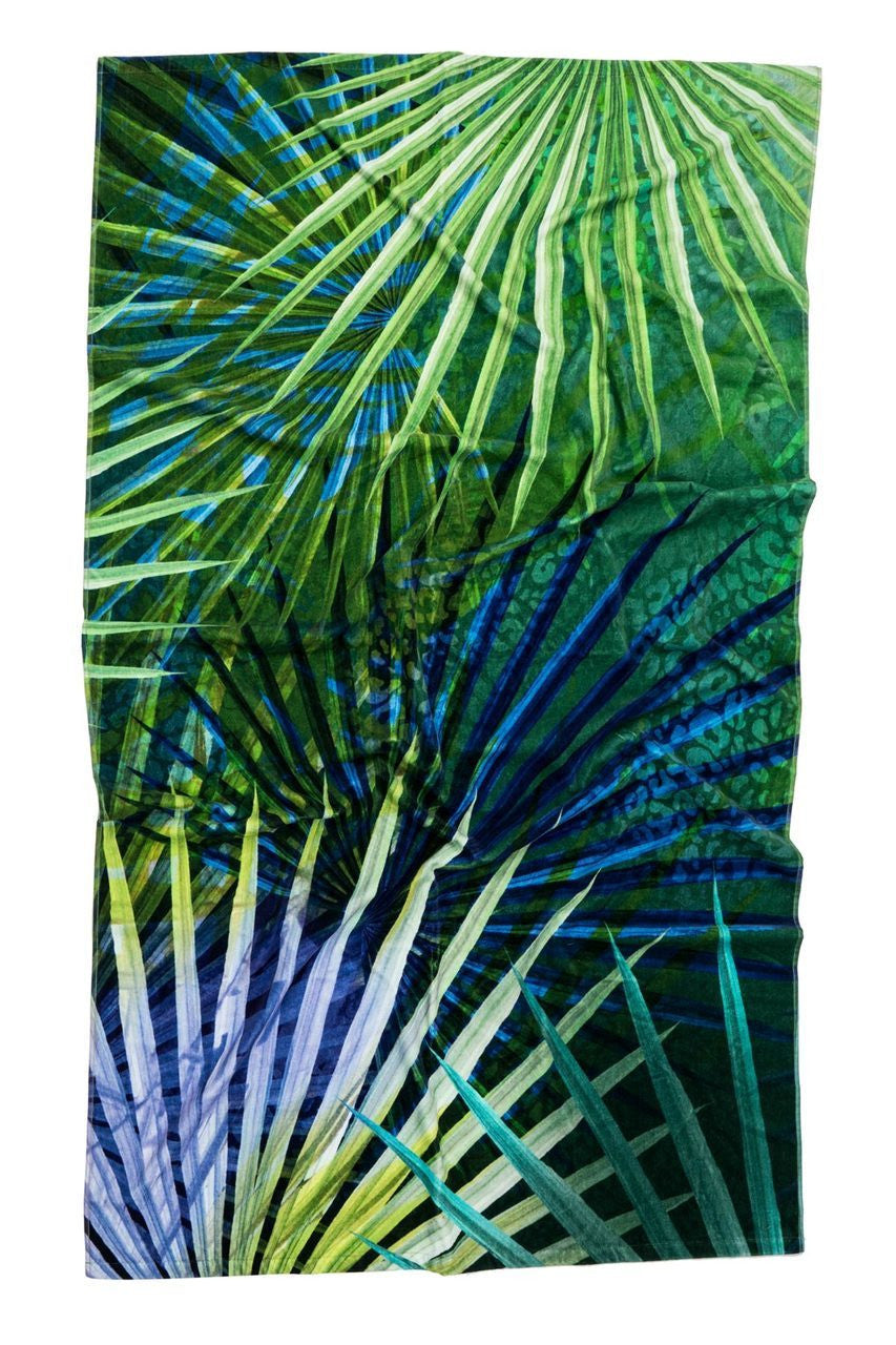 Tropical Floral Beach Towel - blue/green