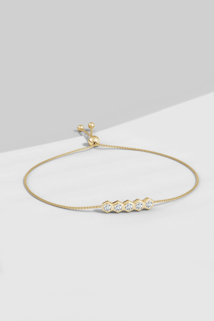 Indochine 14k 5-Hexagon Diamond Bar Bolo Bracelet