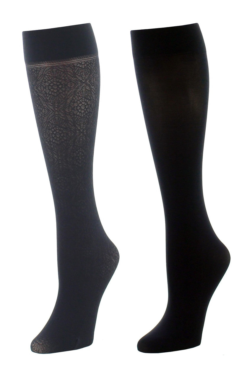 Floral Medallion/Solid 2 Pair Trouser Socks - Black