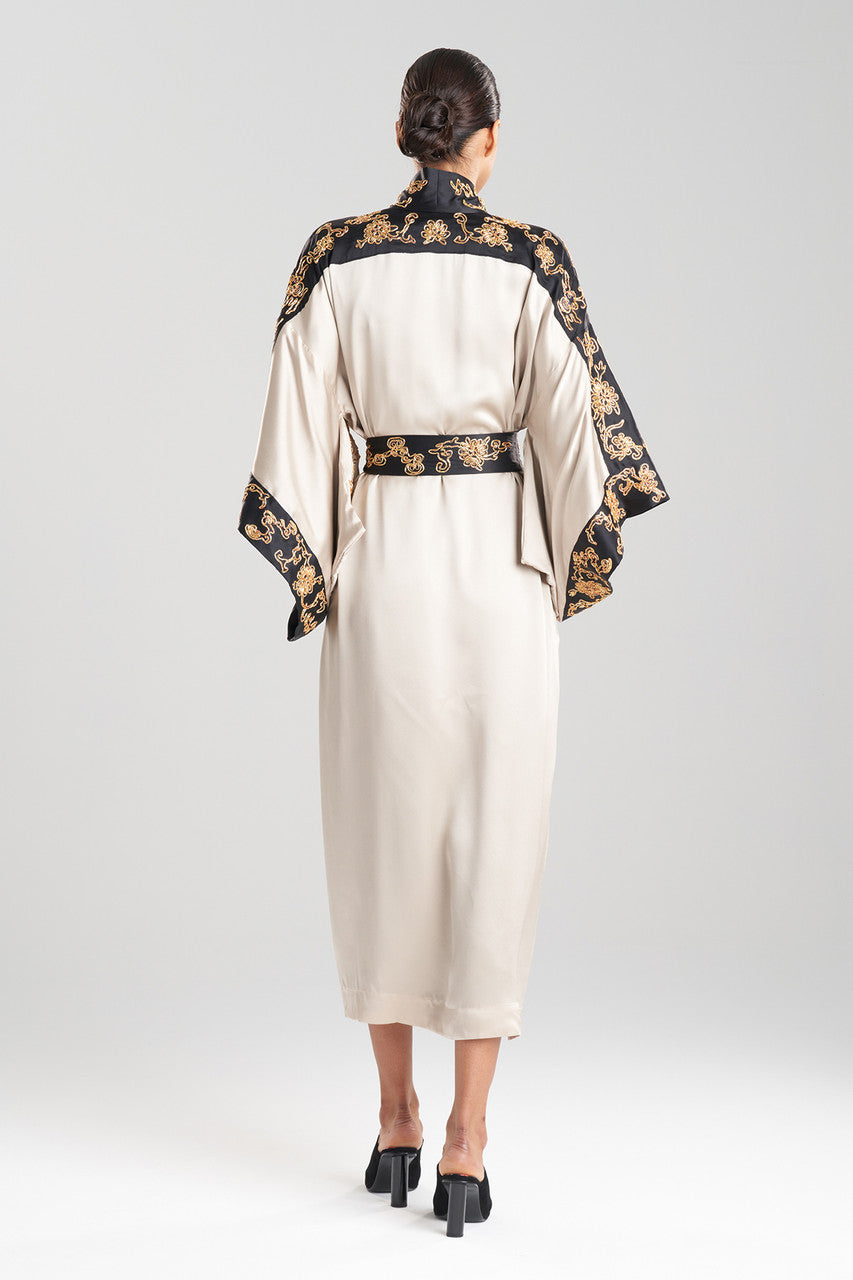 Couture Dragon Embroidered Drop Sleeve Silk Robe