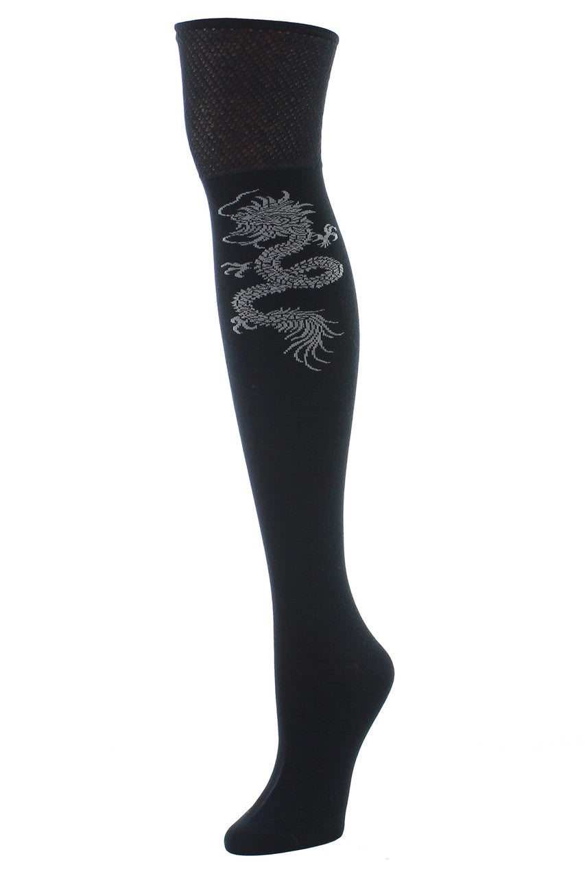 Textured Cuff Dragon Over the Knee Socks