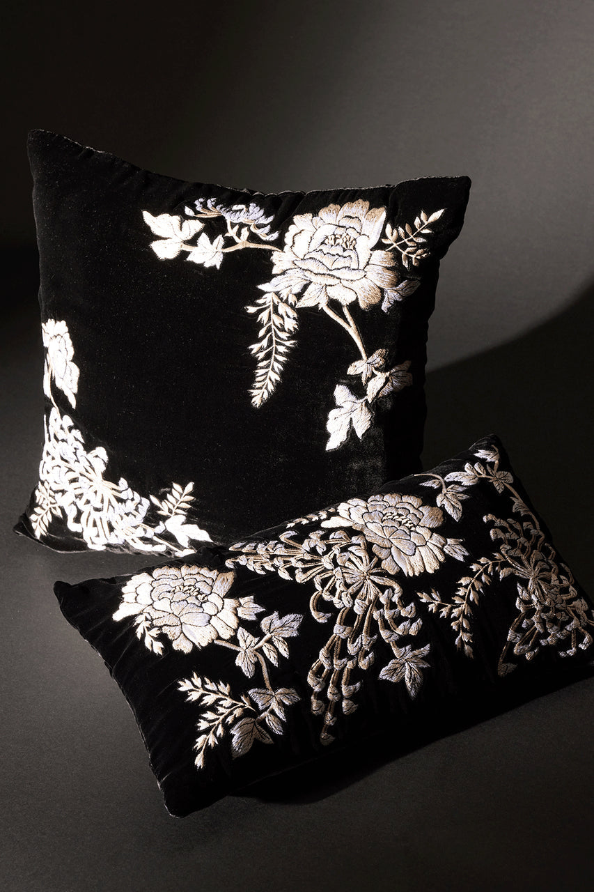 Velvet Mandarin Embroidered Trim Pillow