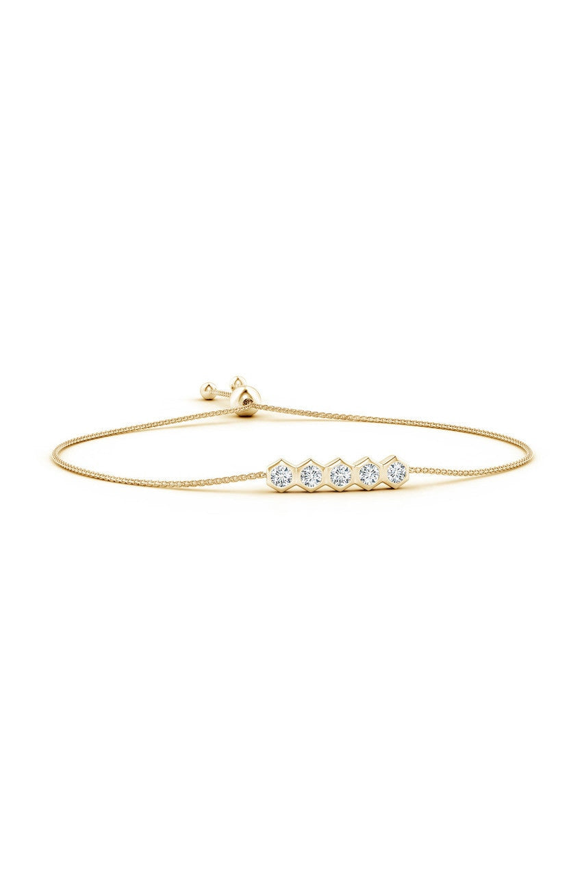 Indochine 14k 5-Hexagon Diamond Bar Bolo Bracelet