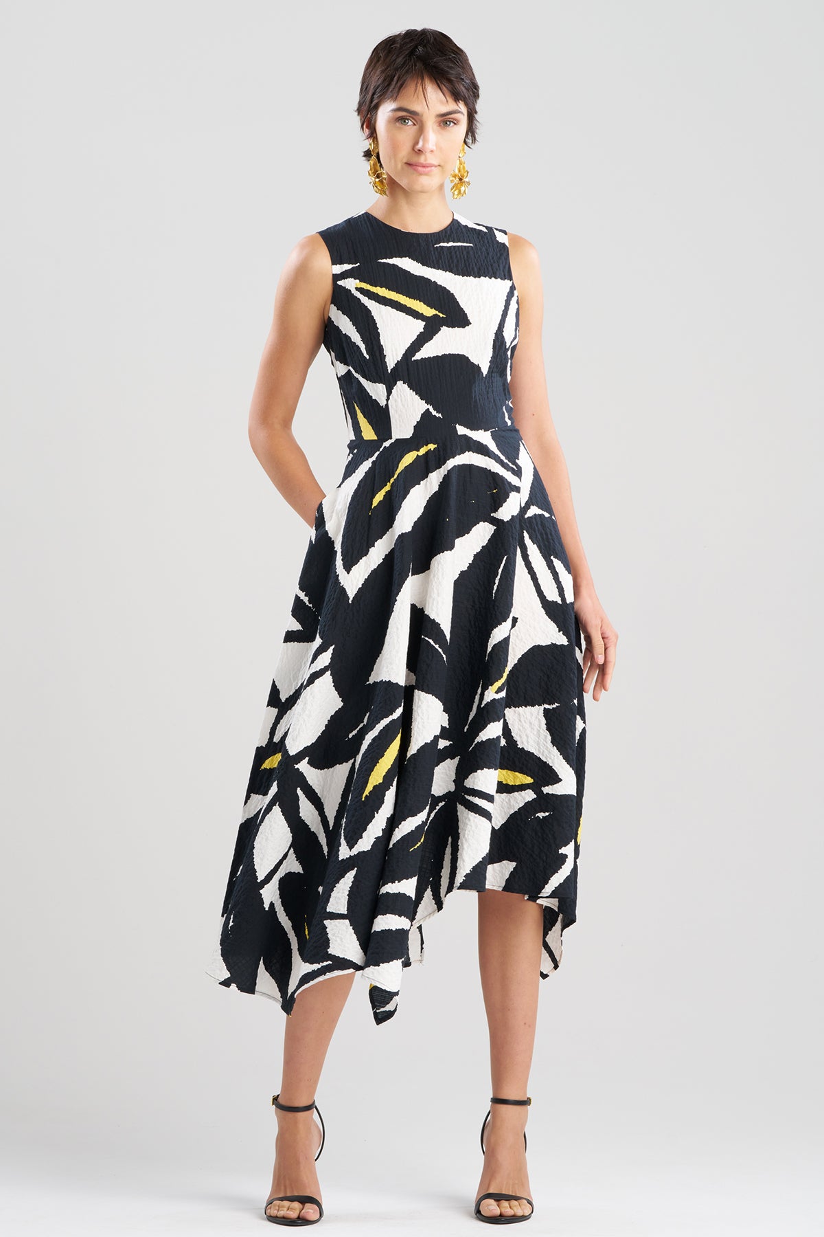 Leaf Matelassé Cotton Origami Maxi Dress