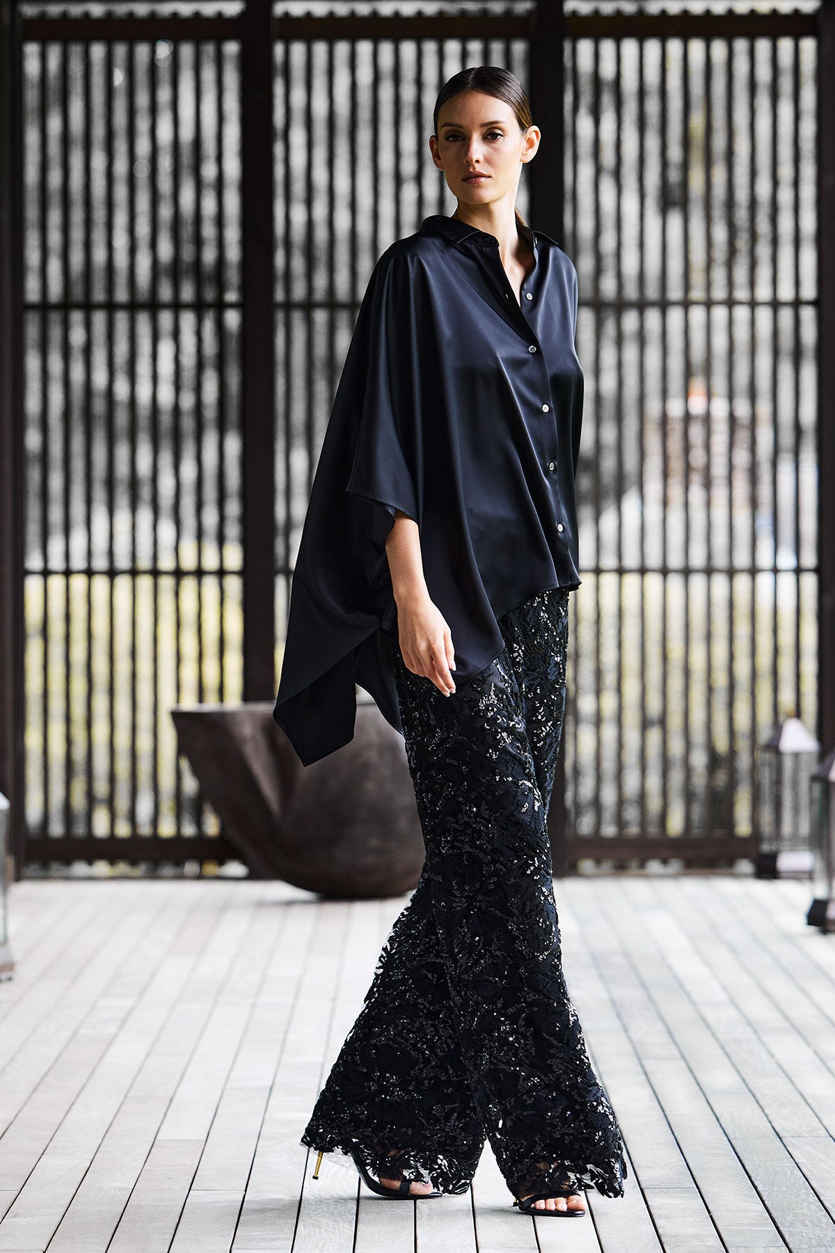 Floral Sequin Lace Side Zip Straight Leg Pants