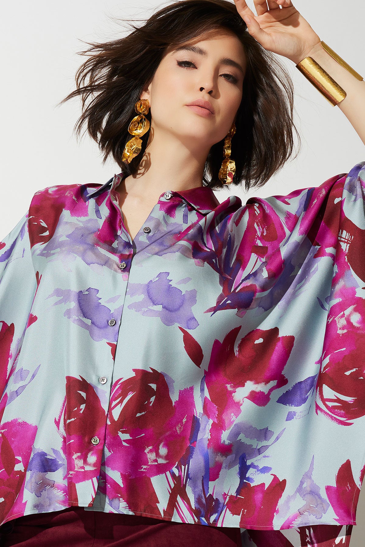 Mira Silk Twill Button Down Caftan Shirt