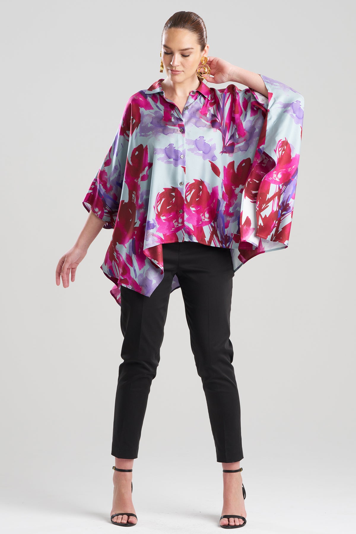 Mira Silk Twill Button Down Caftan Shirt