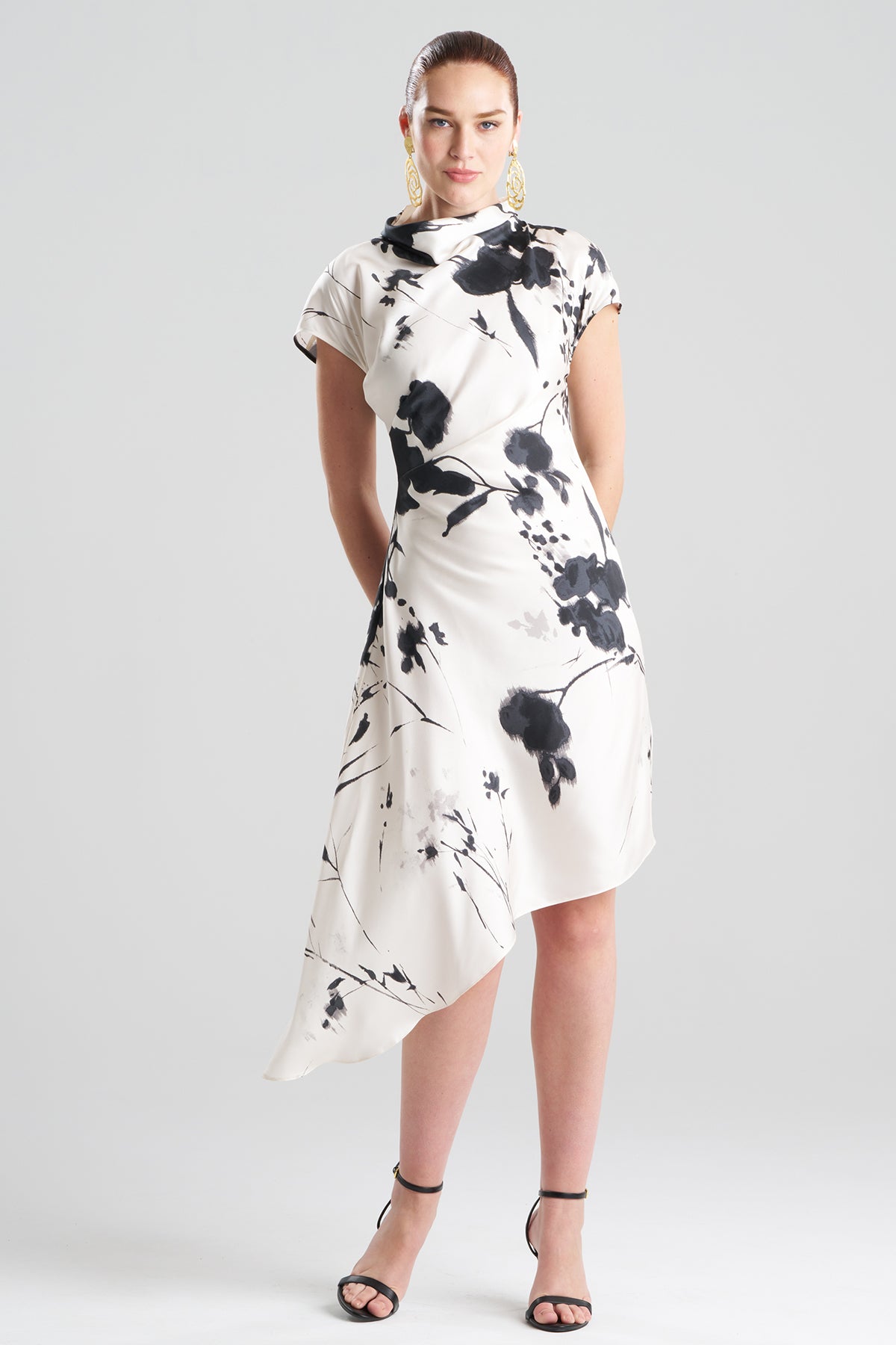 Nara Silk Twill Asymmetric Pleated Dress