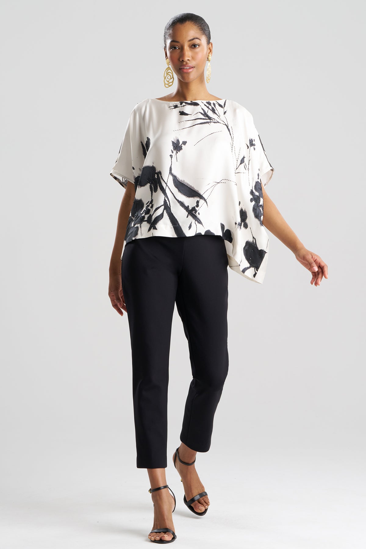 Nara Silk Twill Beaded Caftan Top