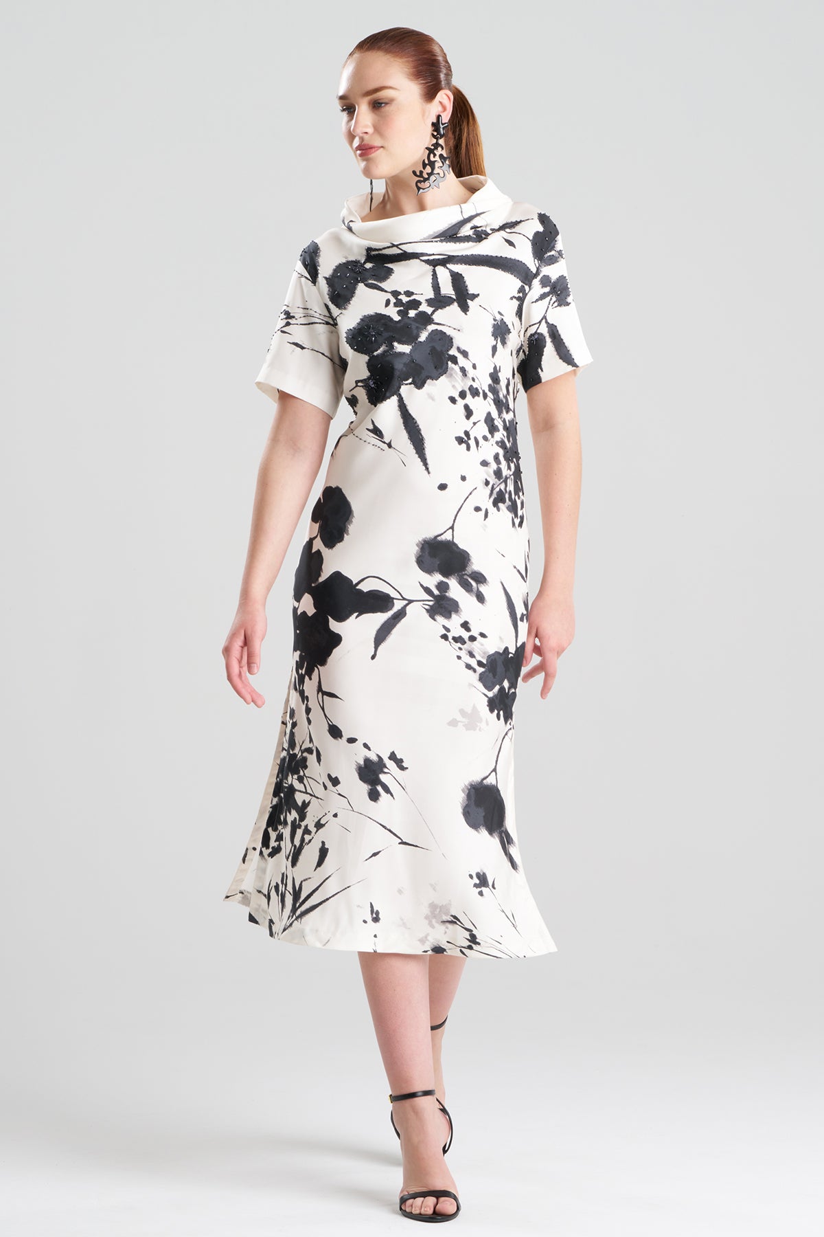 Nara Silk Twill Beaded Column Dress