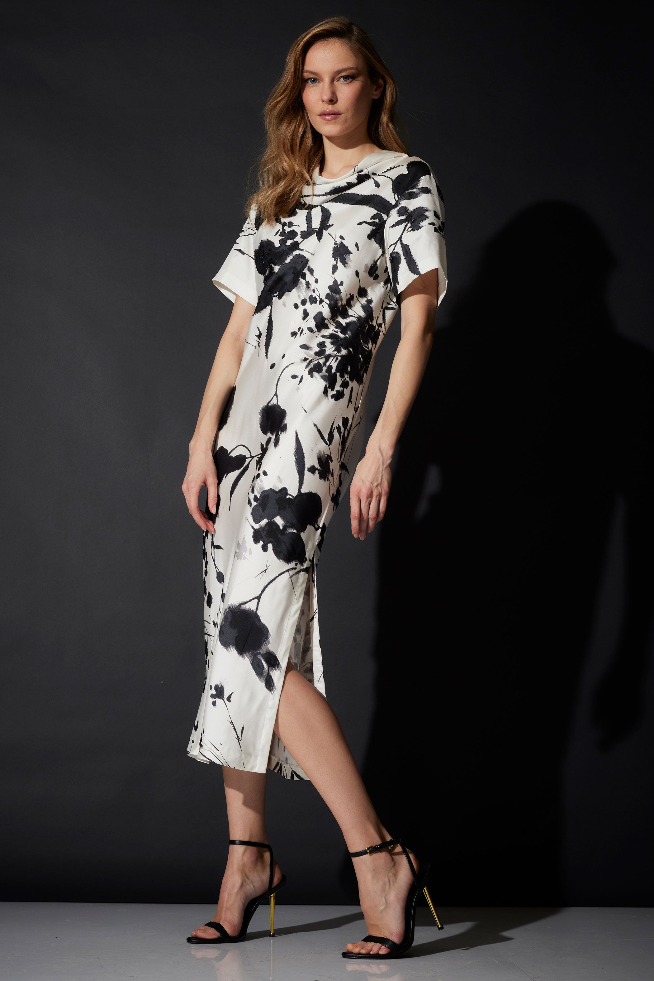 Nara Silk Twill Beaded Column Dress