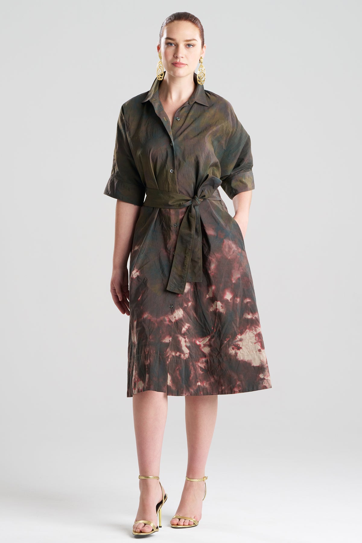 Niji Tie Dye Taffeta Belted Shirtdress
