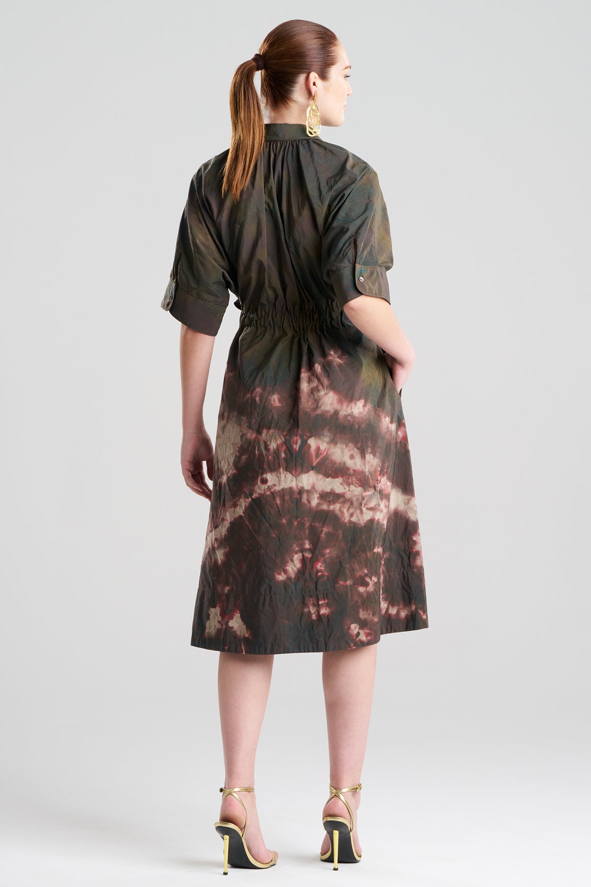 Niji Tie Dye Taffeta Belted Shirtdress