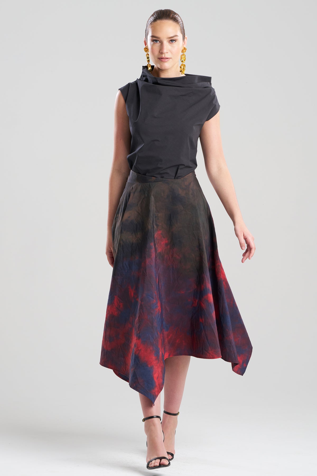 Niji Tie Dye Taffeta Origami Maxi Skirt